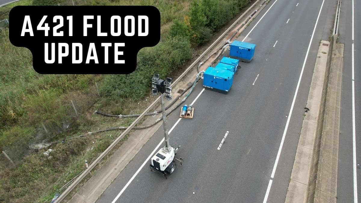 A421 Flood Water Pumps now in place | #Flood #Uk #MarstonMoretaine #A421